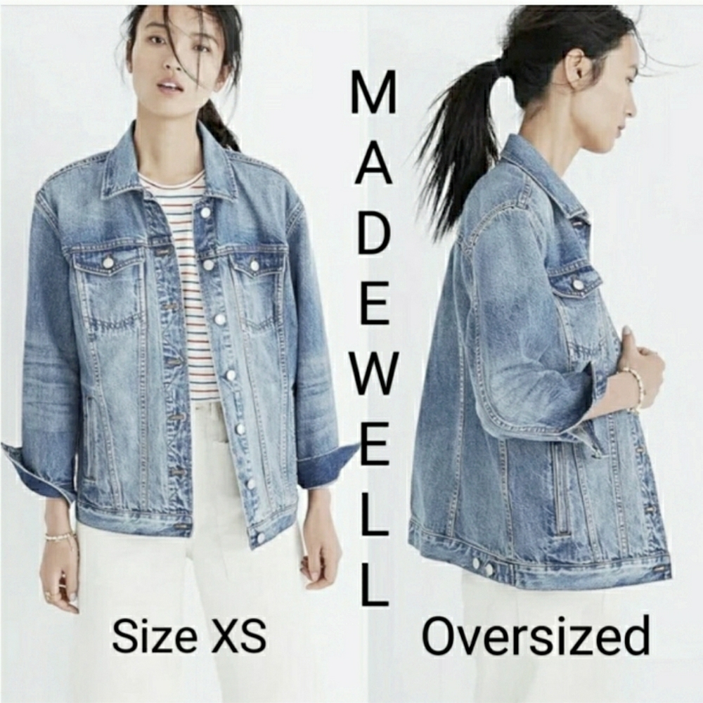 MADEWELL Capstone Oversized Denim Jean Jacket Blue Medium Wash G5117 Womens XS